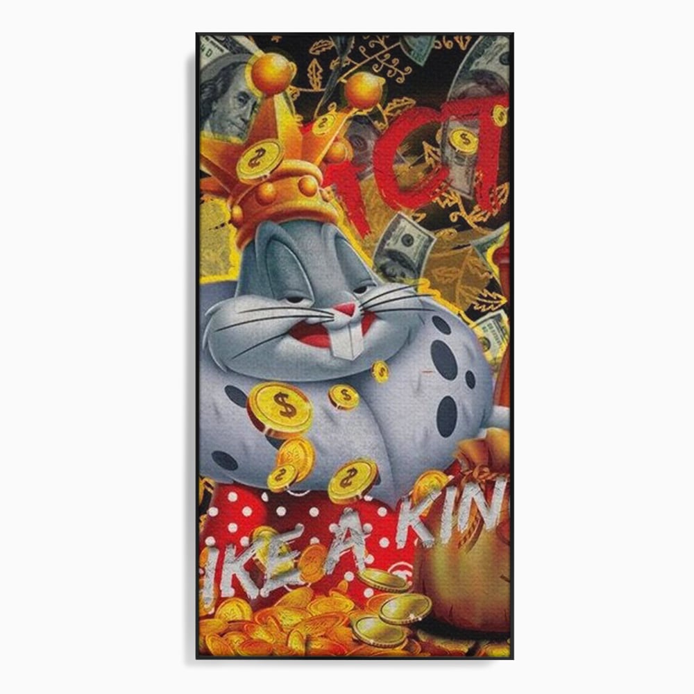 Tablou canvas cu tablou canvas cu bugs bunny rege, in rama de aluminiu negru